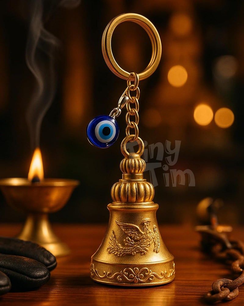 Tiny Tim Store Guardian Bell with Evil Eye Charm – Protective Motorcycle & Car Accessory – Tibetan-Inspired Design – Wards Off Negative Energy – Ideal Gift for Bikers & Travelers - Image 5