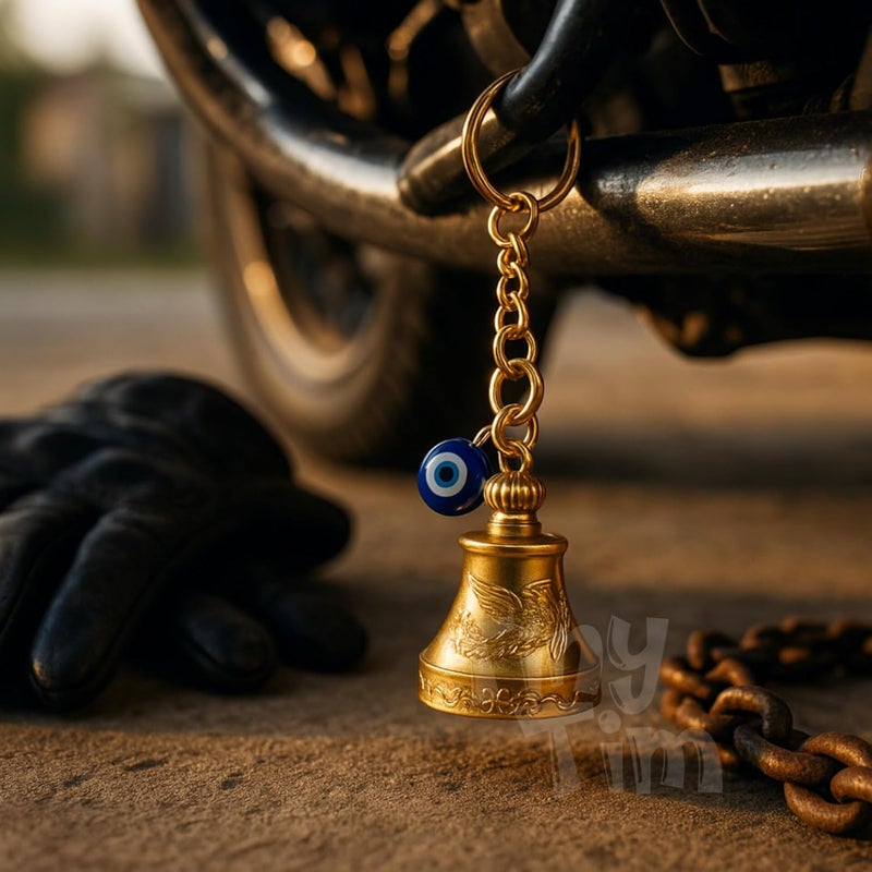 Tiny Tim Store Guardian Bell with Evil Eye Charm – Protective Motorcycle & Car Accessory – Tibetan-Inspired Design – Wards Off Negative Energy – Ideal Gift for Bikers & Travelers - Image 3