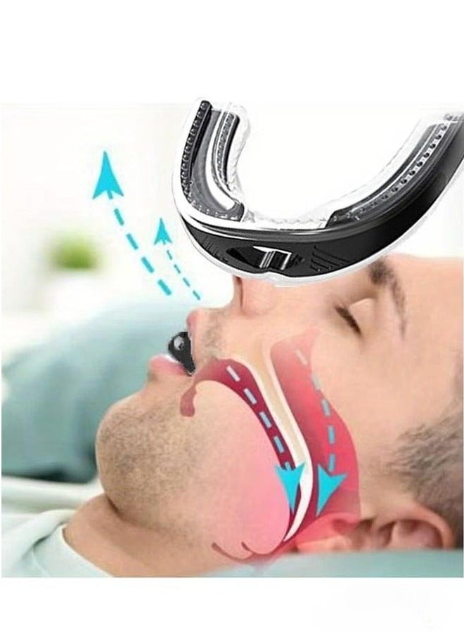 شو وو جهاز مضاد للشخير للبالغين، واقي فم قابل للتعديل بتصميم مريح، واقي ليلي مزدوج لتخفيف صرير الأسنان وانقطاع النفس أثناء النوم، حل خالٍ من الشخير للرجال والنساء، أسود - Image 1