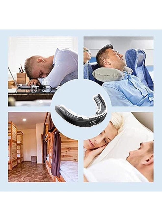 شو وو جهاز مضاد للشخير للبالغين، واقي فم قابل للتعديل بتصميم مريح، واقي ليلي مزدوج لتخفيف صرير الأسنان وانقطاع النفس أثناء النوم، حل خالٍ من الشخير للرجال والنساء، أسود - Image 2