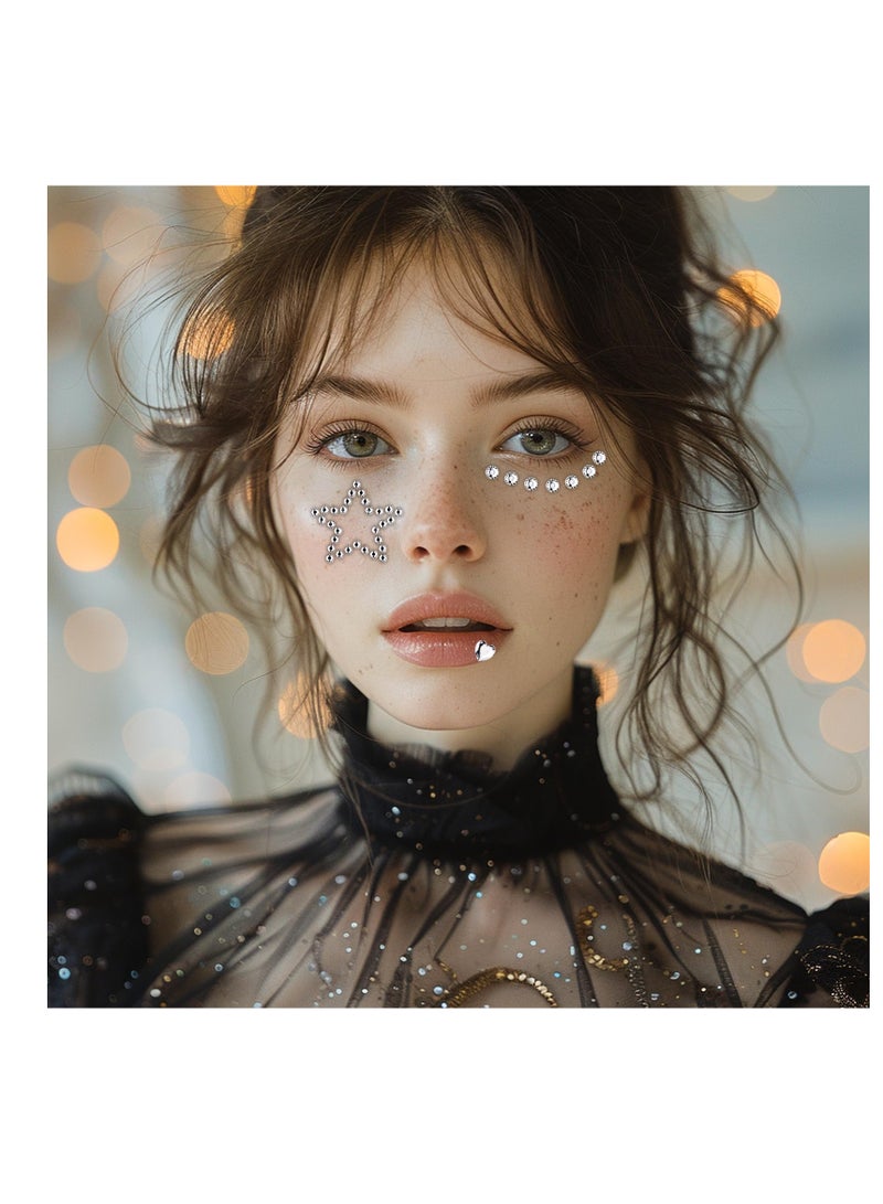 SUNSAR Face Gems Stickers Set, 5 Sheets Self-Adhesive Rhinestones, Heart Star Moon Designs for Makeup - Image 5
