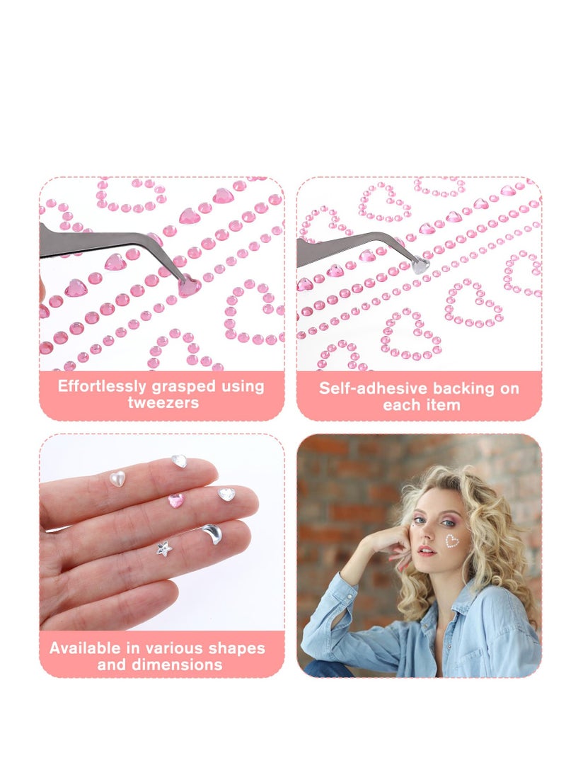 SUNSAR Face Gems Stickers Set, 5 Sheets Self-Adhesive Rhinestones, Heart Star Moon Designs for Makeup - Image 3