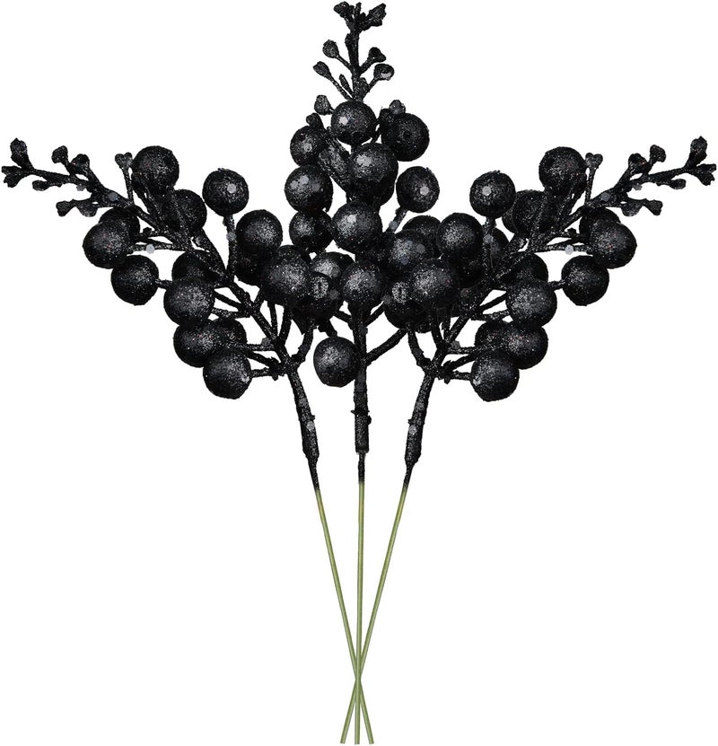 Lvydec 16pcs Christmas Glitter Berry Stems, 7.8" Artificial Christmas Picks for Christmas Tree Ornaments, DIY Xmas Wreath, Crafts, Holiday and Home Decor (Black) - Image 1
