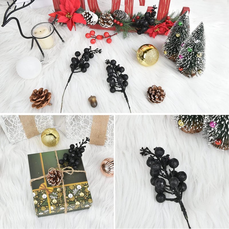 Lvydec 16pcs Christmas Glitter Berry Stems, 7.8" Artificial Christmas Picks for Christmas Tree Ornaments, DIY Xmas Wreath, Crafts, Holiday and Home Decor (Black) - Image 3