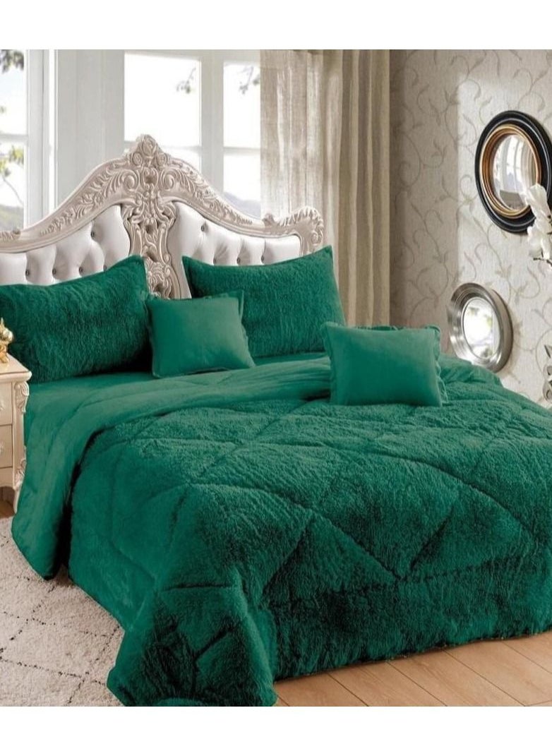 Generic 6 PIECE KING SIZE SOFT FUR COMFORTER SET GREEN 