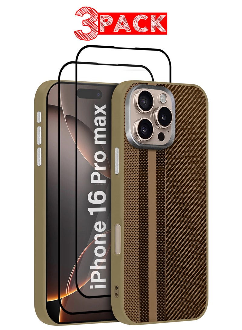 CATANES iPhone 16 Pro Max 3Packs Case Cover Carbon Fiber Pattern Phone Case Slim Shockproof Back Cover with Two 3D Screen Protectors - Carbon Fiber Pattern - Image 1