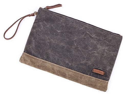 Gootium Waxed Canvas Zip Folio Pencil Pouch Office Supply Zippered Makeup Bag Multipurpose File Folder Size 13x94 Olive Drab - Image 1