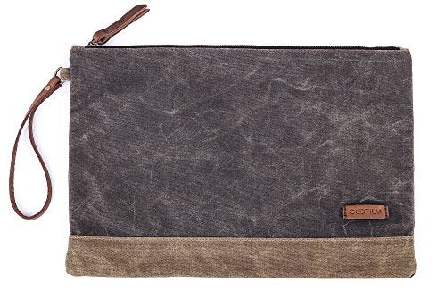 Gootium Waxed Canvas Zip Folio Pencil Pouch Office Supply Zippered Makeup Bag Multipurpose File Folder Size 13x94 Olive Drab - Image 3