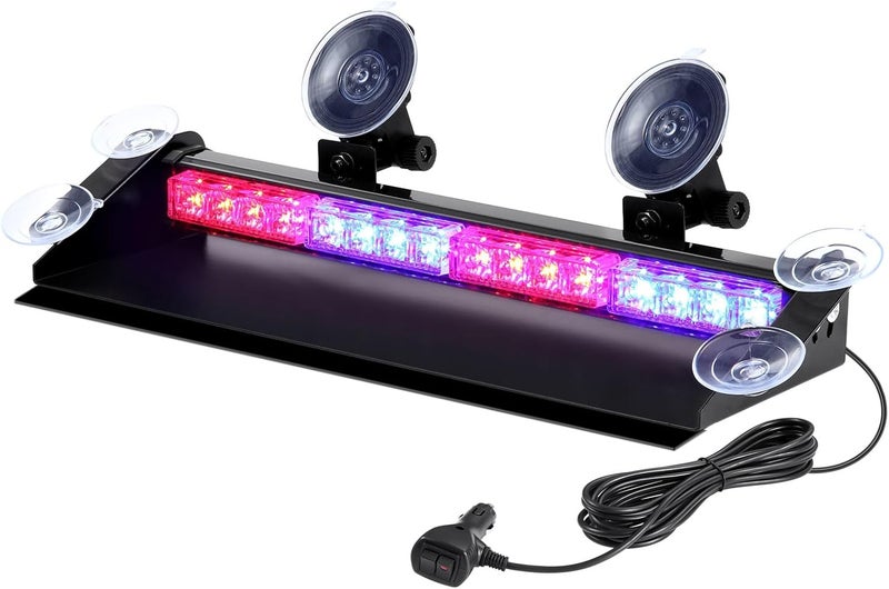 WOWTOU 29 نمط وميض LED أحمر أزرق للطوارئ والوميض لسيارات الشرطة ومركبات إنفاذ القانون ومركبات POV مع أكواب شفط، ضوء تحذير للسلامة داخل السيارة على الزجاج الأمامي والخلفي - Image 1