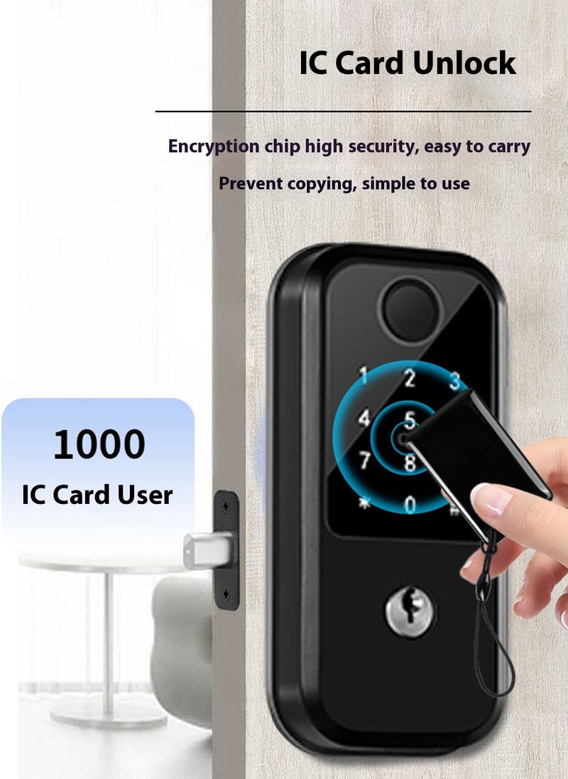Glanfen - Fingerprint Door Lock, Smart Door Lock with TUTA app/ IC Card/ Fringerprint/ Password/ Key, Suitable for Apartment/Home/Office/Rental House/Hotel - Image 1
