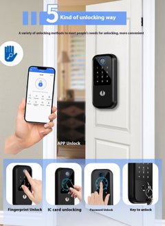 Glanfen Fingerprint Door Lock, Smart Door Lock with TUTA app/ IC Card/ Fringerprint/ Password/ Key, Suitable for Apartment/Home/Office/Rental House/Hotel  - Image 2