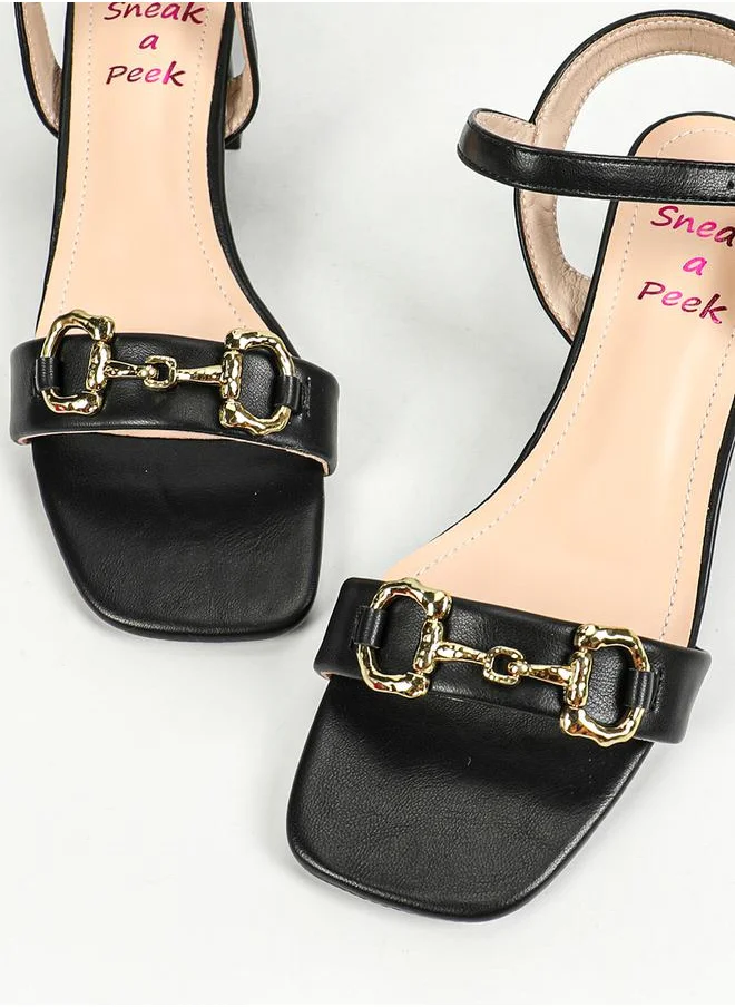 Sneak-a-Peek Metal Accent Ankle Strap Sandals by Styli