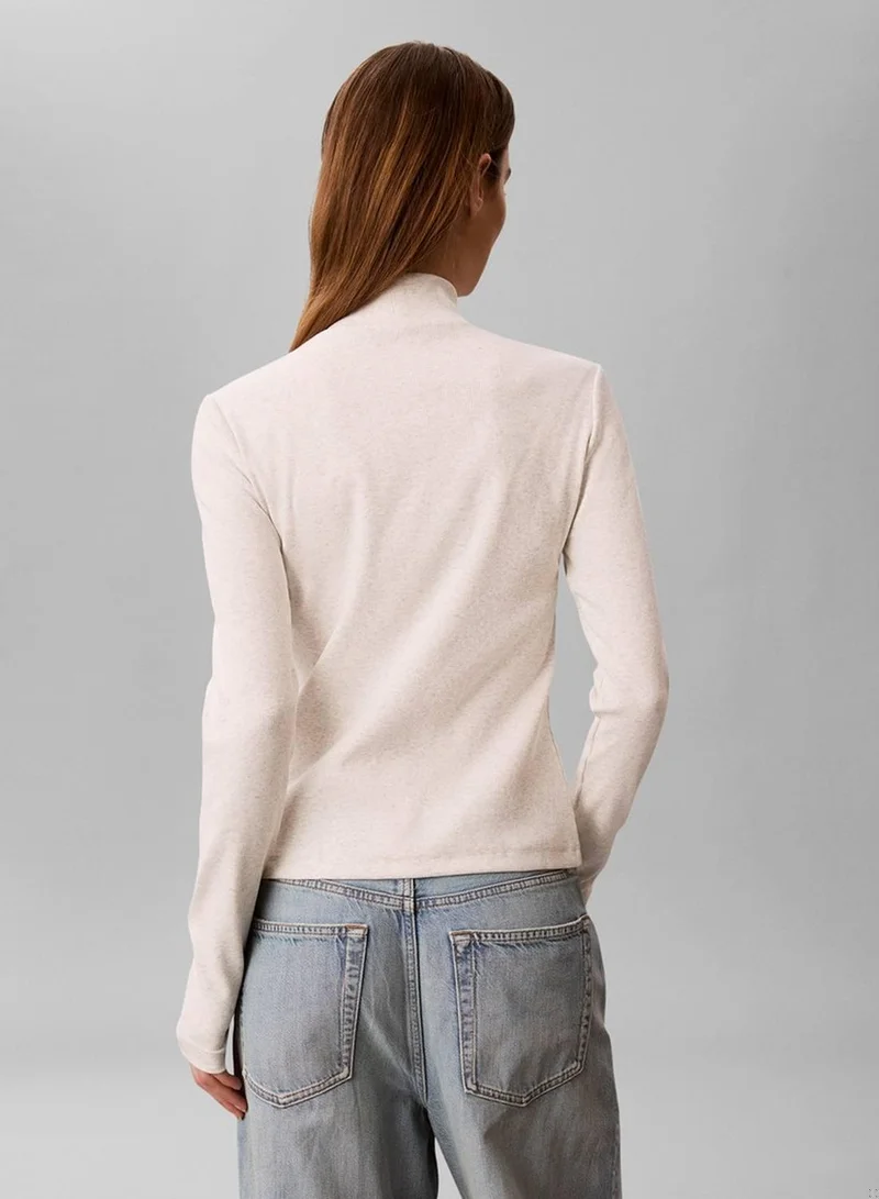 Calvin Klein Jeans BC01 Light Grey Heather Ribbed Cotton Turtleneck Top for Women | Best Price UAE