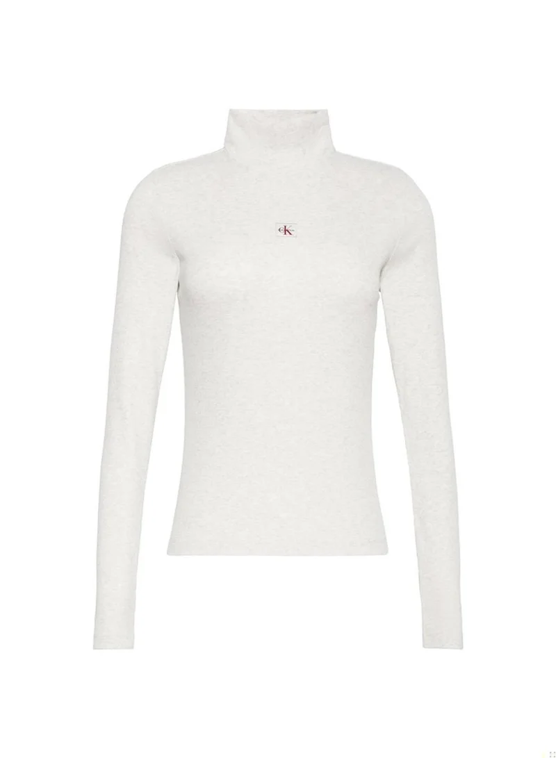 Calvin Klein Jeans BC01 Light Grey Heather Ribbed Cotton Turtleneck Top for Women | Best Price UAE