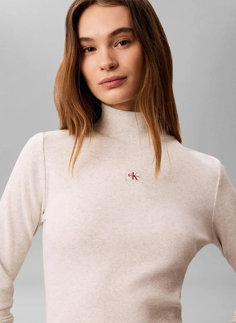 Calvin Klein Jeans BC01 Light Grey Heather Ribbed Cotton Turtleneck Top for Women | Best Price UAE
