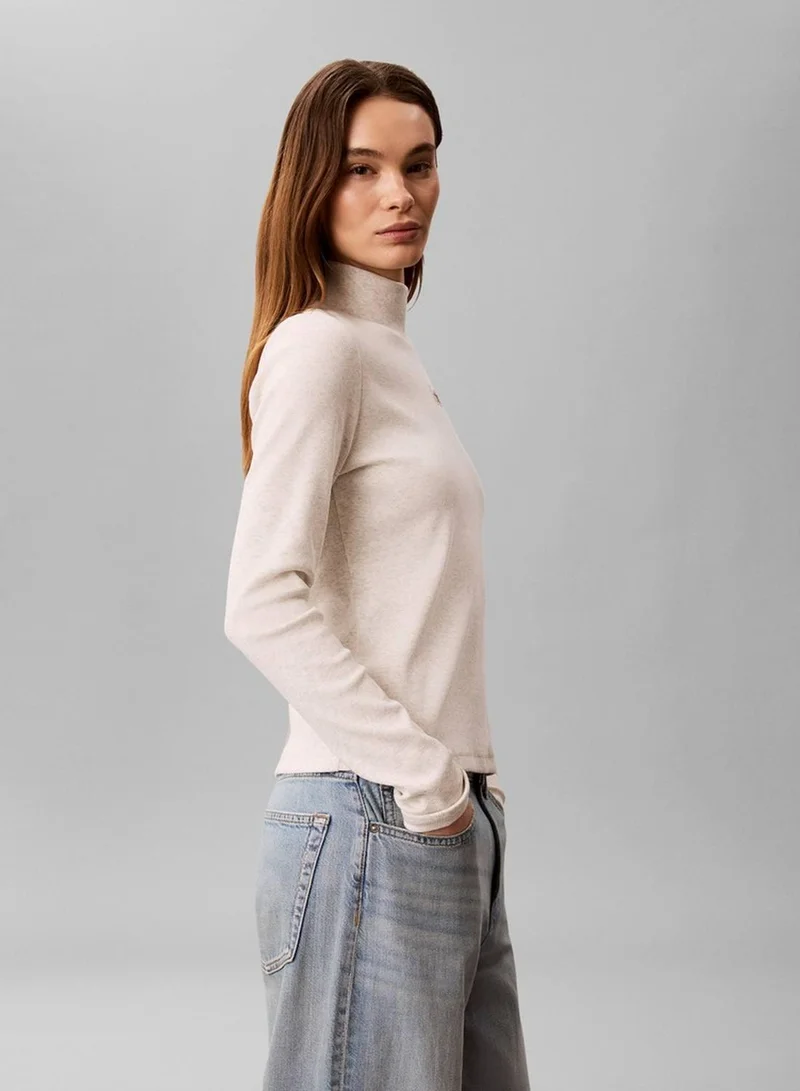 Calvin Klein Jeans BC01 Light Grey Heather Ribbed Cotton Turtleneck Top for Women | Best Price UAE