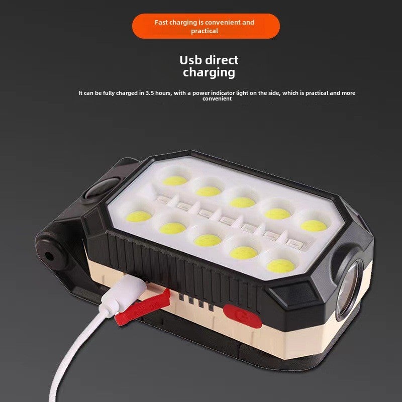 Cross-border COB work light USB charging folding outdoor camping light magnet maintenance light multi-function lighting flashlight(W598A) - Image 3
