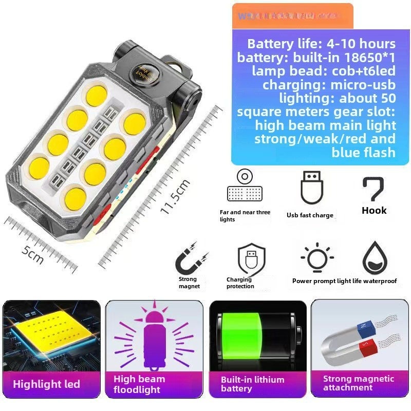 Cross-border COB work light USB charging folding outdoor camping light magnet maintenance light multi-function lighting flashlight(W598A) - Image 1