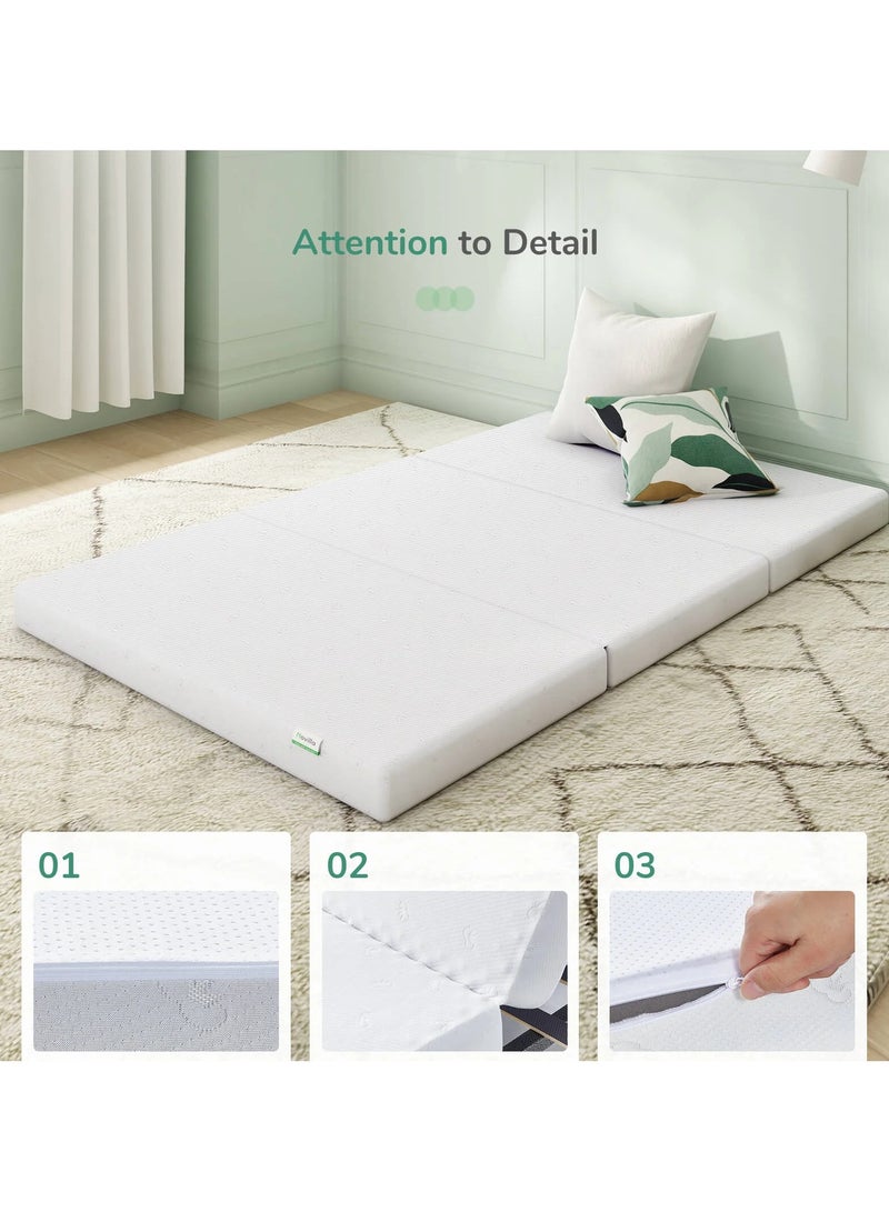 Comfy Classic & Portable White Folding Knitted Cotton Mattress 180x 90x 7Cm - Image 2