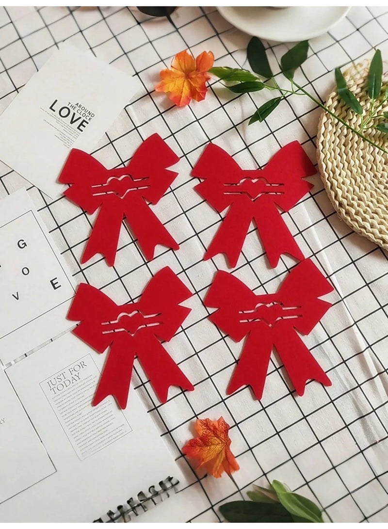 Valentine’s Day Decoration – Cutlery Holder Set for Dining Table, Set of 4 Pieces, Bow Design with Heart, Adds a Romantic and Elegant Touch to the Table for Valentine’s Day, Anniversaries, and Romantic Dinners - Image 2