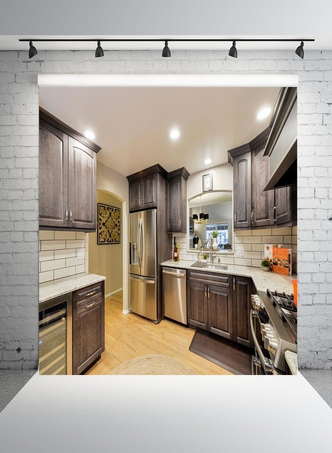 Loccor 7x5ft Fabric Modern Kitchen Interior Backdrop Furniture Oven Cabinet Sink Tableware Home Cuisine Photo Background Kitchen Room Furniture Housewife Cooking Party Decor Photo Props - Image 2