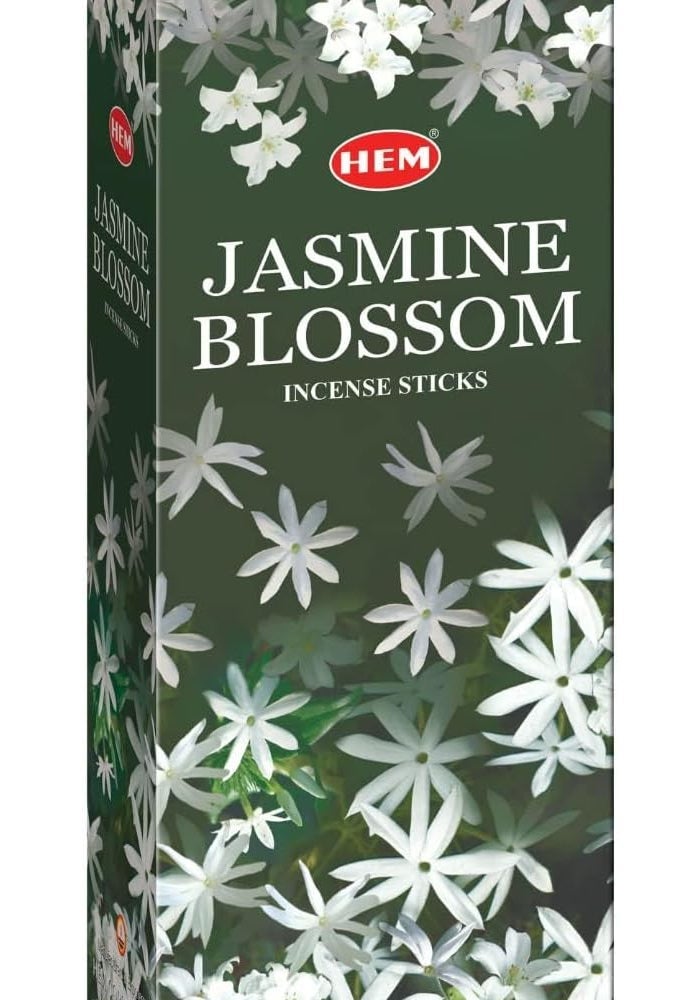 HEM Jasmine Blossom Incense Sticks - Box of Six 20 Stick Hex Tubes, Hand Rolled in India - Image 1