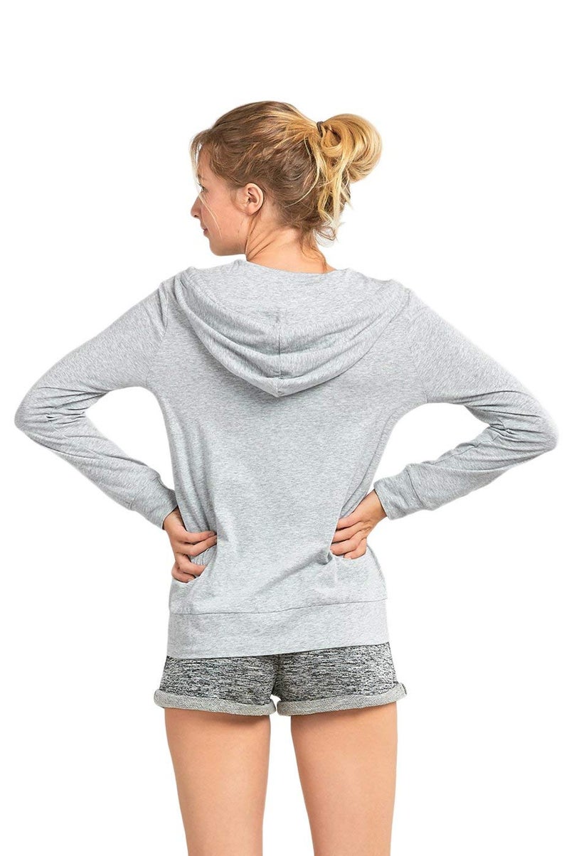 Sofra Women's Thin Cotton Zip Up Hoodie Jacket (S, Heather Grey) - Image 2