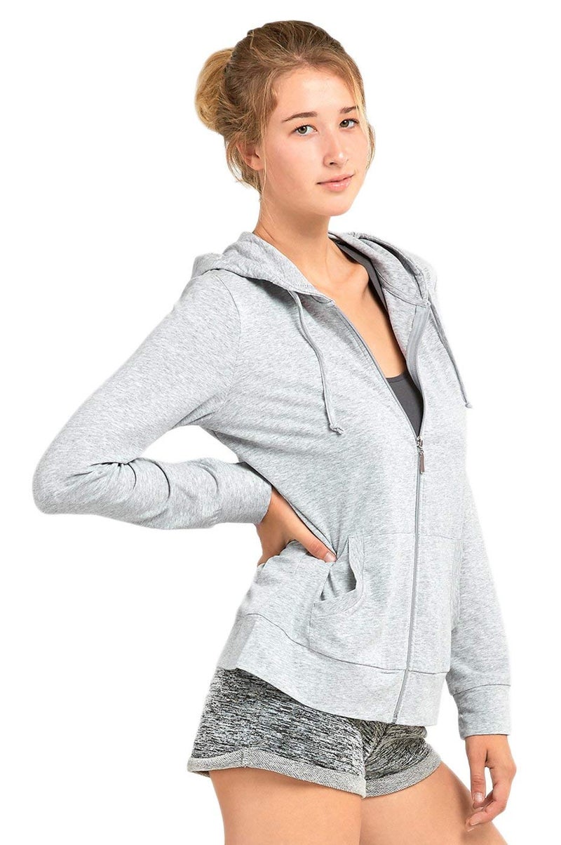 Sofra Women's Thin Cotton Zip Up Hoodie Jacket (S, Heather Grey) - Image 3