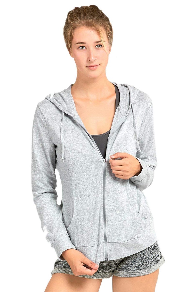 Sofra Women's Thin Cotton Zip Up Hoodie Jacket (S, Heather Grey) - Image 5