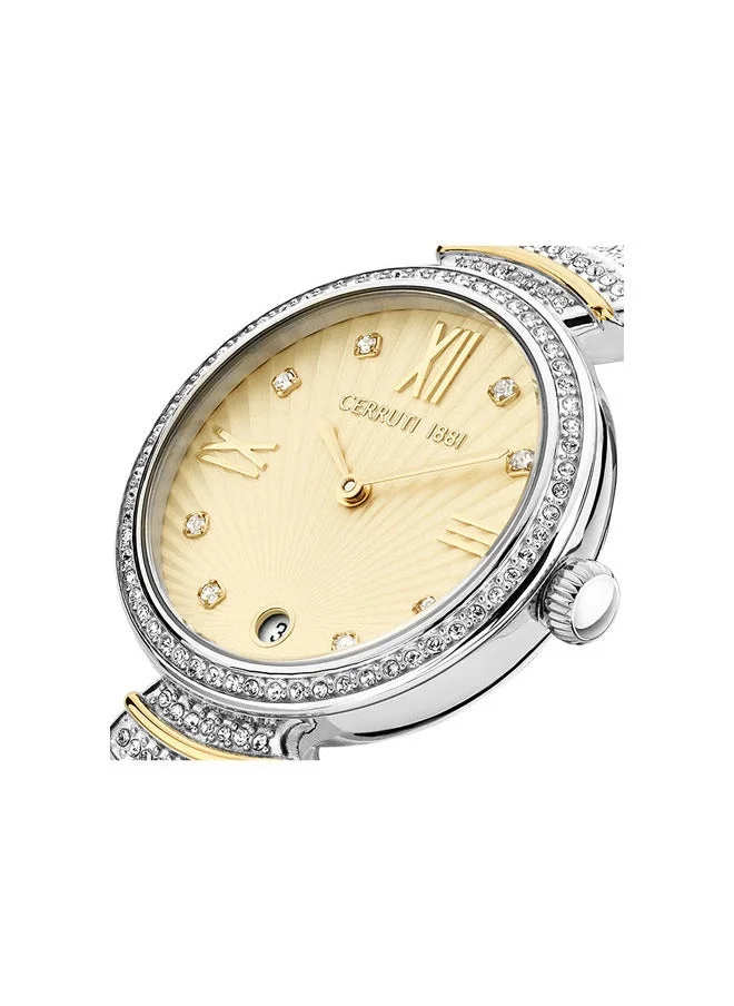 شيروتي 1881 Women's Round Shape Stainless Steel Band Analog Wrist Watch 30 mm - Gold Dial - CIWLH2205501