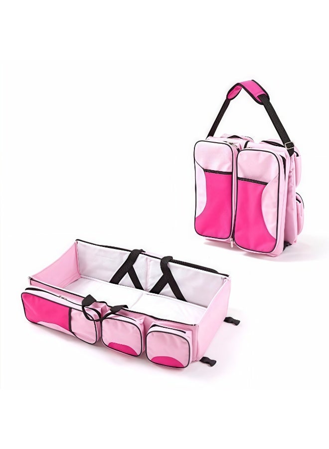 Portable Multifunctional Baby Travel Bed Cot/Bassinet and Folding Mummy Diaper Bag (Pink)  - Image 1