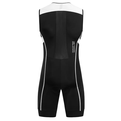 Santic Men's Triathlon Suit Sleeveless Skinsuit Padded Quick-Dry Swim Bike Run with Pockets,Black/White,S - Image 3