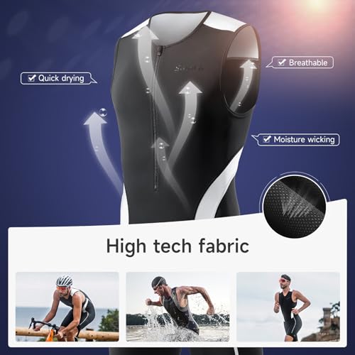 Santic Men's Triathlon Suit Sleeveless Skinsuit Padded Quick-Dry Swim Bike Run with Pockets,Black/White,S - Image 4