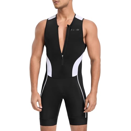 Santic Men's Triathlon Suit Sleeveless Skinsuit Padded Quick-Dry Swim Bike Run with Pockets,Black/White,S - Image 2