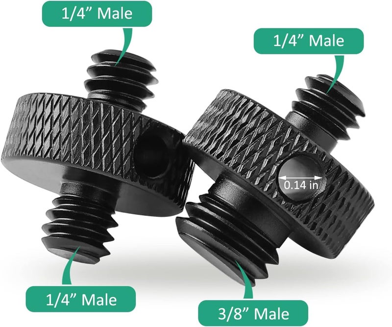 SHOPEE محول برغي تركيب الكاميرا 1/4" إلى 1/4" و 1/4" إلى 3/8" مع ثقب مجموعة 2 قطع لتركيب الكاميرا على الحامل ضوء DSLR (أسود) - Image 2