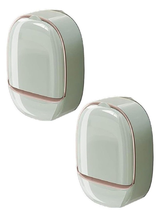 KASQUE® Luxury Soap Holder with Drain Tray, Waterproof Soap Dish with Drainage Box, Soap Box, Soap Dish with Lid, Wall Mounted Drain Sox for Bathroom, 11.6 x 11.6 x 4.5 cm, Light Green, Pack of 2 - Image 1