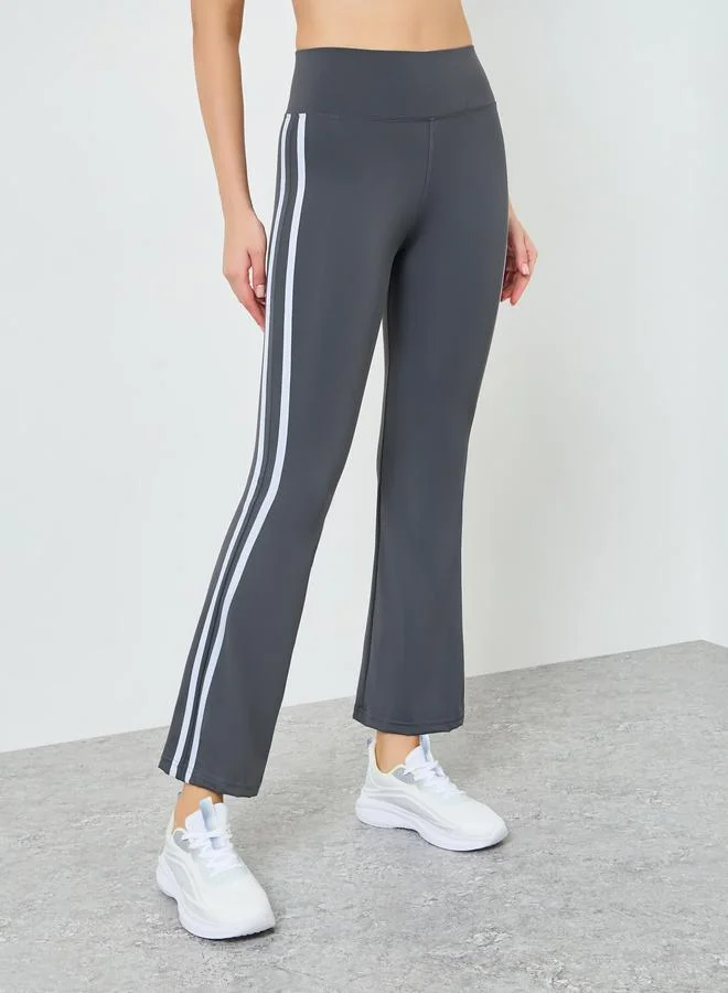 Styli Active Women Charcoal Broad Waist Dual Striped Flared Pants