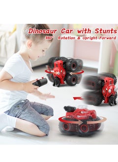 Excefore Remote Control Monster Trucks, 2.4 GHz High-Speed RC Dinosaur Car & 360°Stunt 2 Rechargeable Batteries，Dinosaur Toys for Kids 3 4 5 6 7 8 (Red)  - Image 3