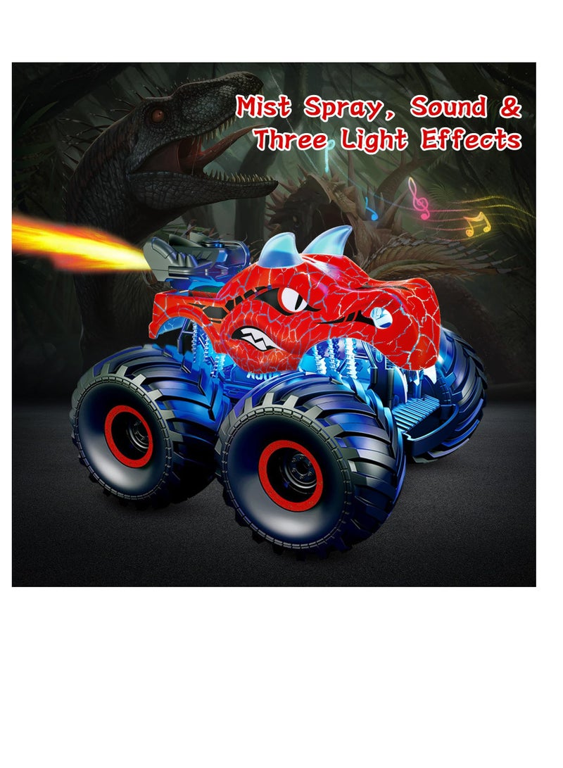 Excefore Remote Control Monster Trucks, 2.4 GHz High-Speed RC Dinosaur Car & 360°Stunt 2 Rechargeable Batteries，Dinosaur Toys for Kids 3 4 5 6 7 8 (Red) - Image 2
