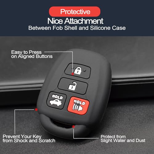 INFIPAR 2pcs Compatible with Toyota RAV4 Camry Corolla 86 Highlander Avalon Corolla iM Sequoia Venza Yaris iA Remote Head 4 Buttons Black Key Fob Cover Case Key Chain Protector Keyless Remote Holder - Image 4