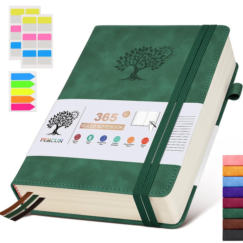 PERCUN A5 Lined Journal Notebook - 365 Page Leather Journals for Writing Women & Menï¼ŒHardcover Notebook with 100Gsm Thick Pagesï¼ŒDaily Diary for Travel, Workï¼ŒSchoolï¼ŒNote Takingï¼ŒCollege Ruled (5.9" x 8.5") - Image 1