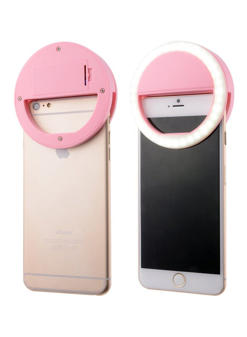 Portable Selfie Light Ring Clip LED Flash Pink/White - Image 2