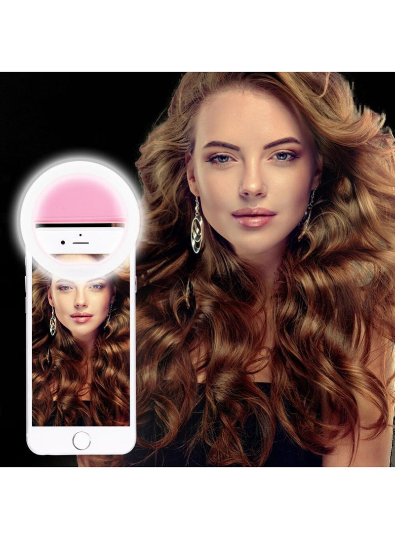 Portable Selfie Light Ring Clip LED Flash Pink/White - Image 3