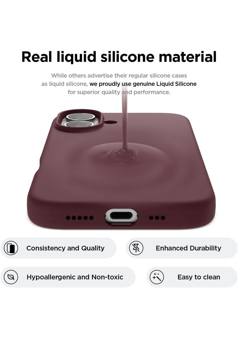 Raxoom Burgundy Liquid Silicone Case for iPhone 16 Plus - Full Body Protection, Shockproof, Slim Design with Anti-Scratch Microfiber Lining - Image 3