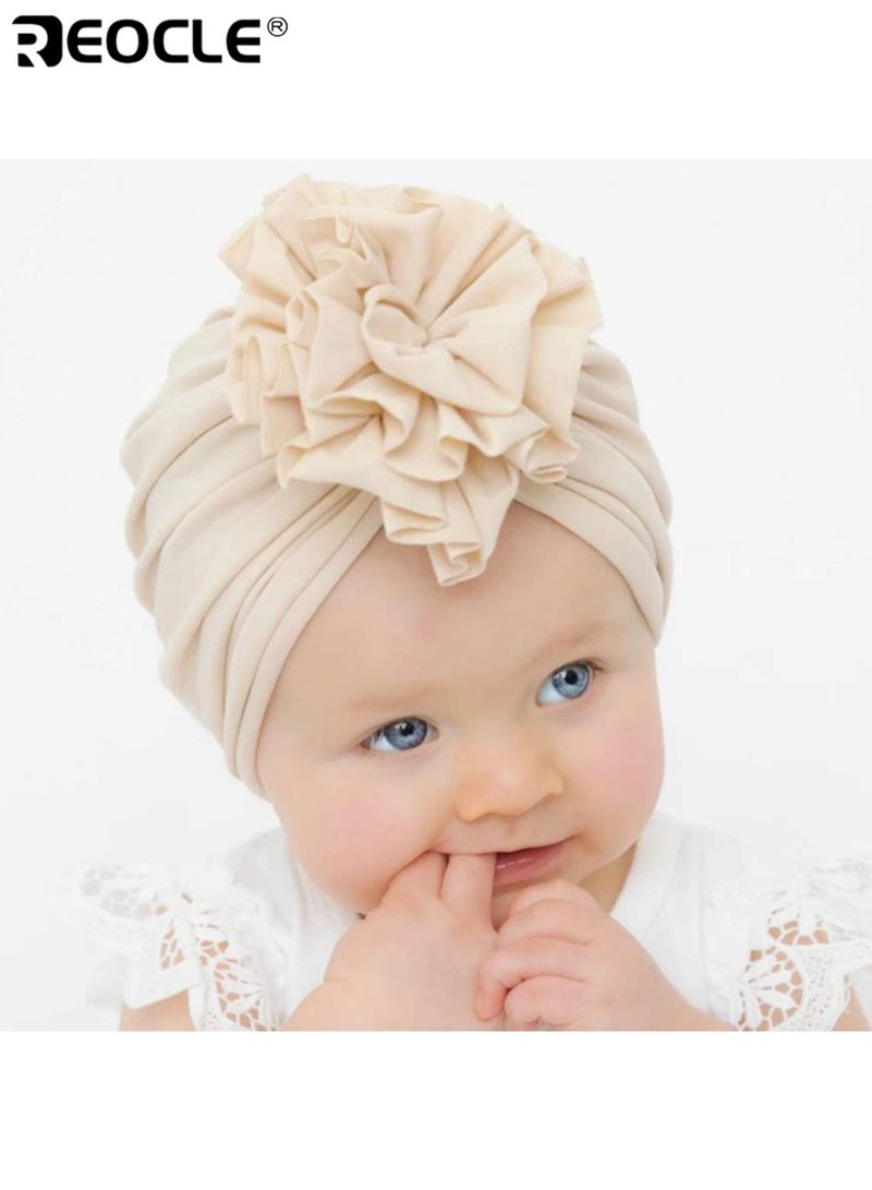 REOCLE 2pcs Baby Adorable and Cozy Flower Turban Hats Soft Breathable Knit Adjustable Snug Fit for Toddlers Comfortable Head Wraps for Newborns Machine Washable - Image 2