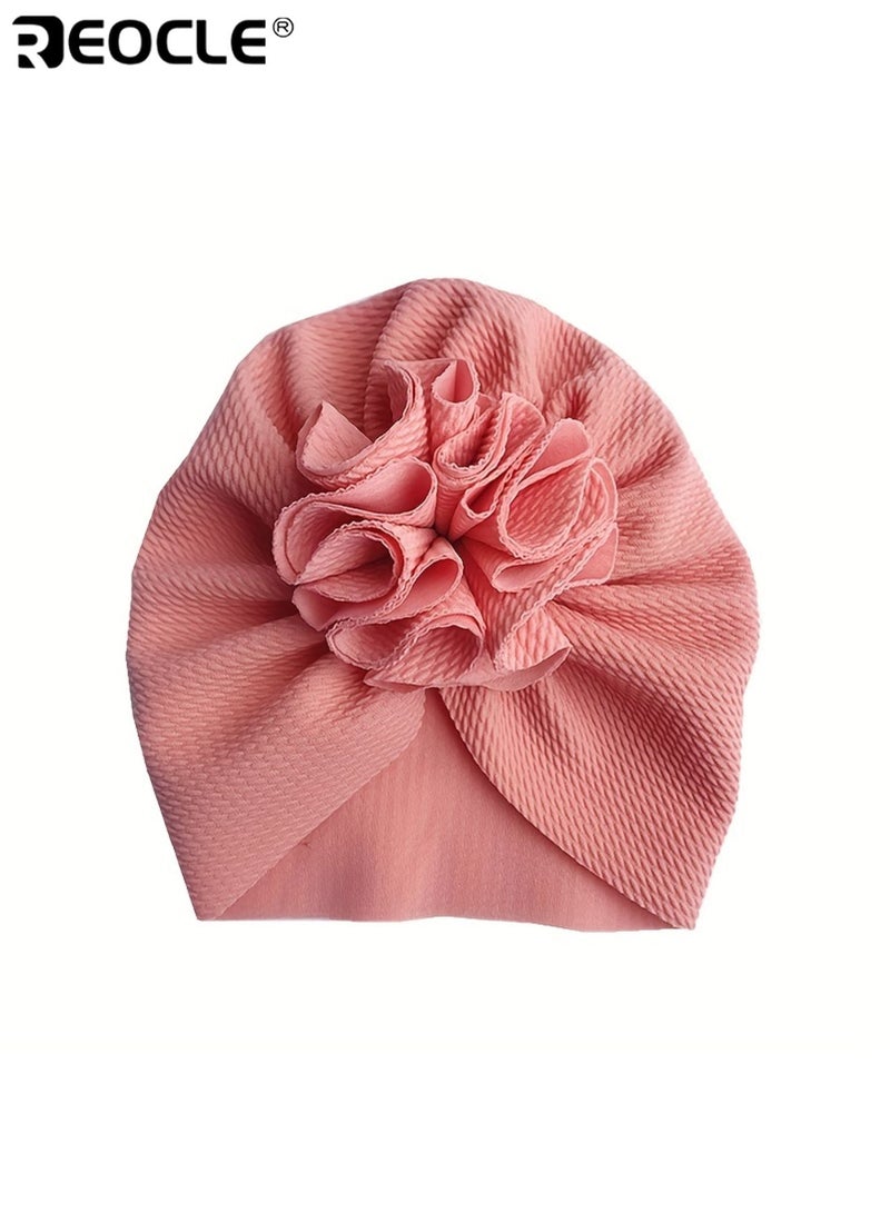 REOCLE 2pcs Baby Adorable and Cozy Flower Turban Hats Soft Breathable Knit Adjustable Snug Fit for Toddlers Comfortable Head Wraps for Newborns Machine Washable - Image 5