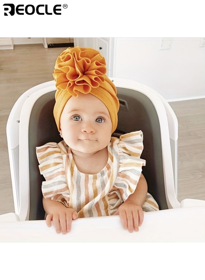 REOCLE 2pcs Baby Adorable and Cozy Flower Turban Hats Soft Breathable Knit Adjustable Snug Fit for Toddlers Comfortable Head Wraps for Newborns Machine Washable - Image 3