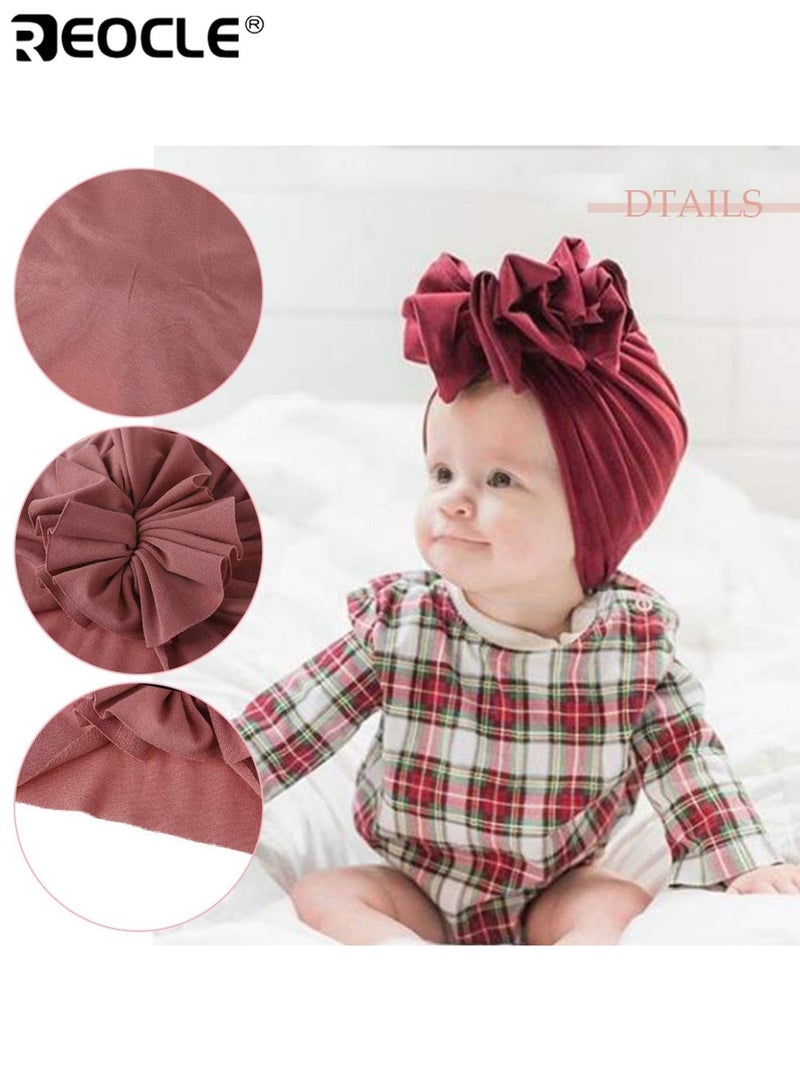 REOCLE 2pcs Baby Adorable and Cozy Flower Turban Hats Soft Breathable Knit Adjustable Snug Fit for Toddlers Comfortable Head Wraps for Newborns Machine Washable - Image 4
