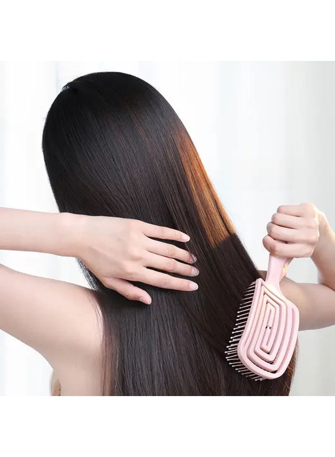 1pc Large Curved Detangling Hairbrush with Pink Bristles Scalp Massager Acupressure Ergonomic ABS Handle Lightweight Hair Brush for All Hair Types Curly Straight - Image 2