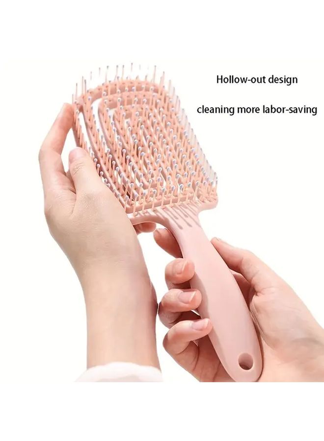 1pc Large Curved Detangling Hairbrush with Pink Bristles Scalp Massager Acupressure Ergonomic ABS Handle Lightweight Hair Brush for All Hair Types Curly Straight - Image 4